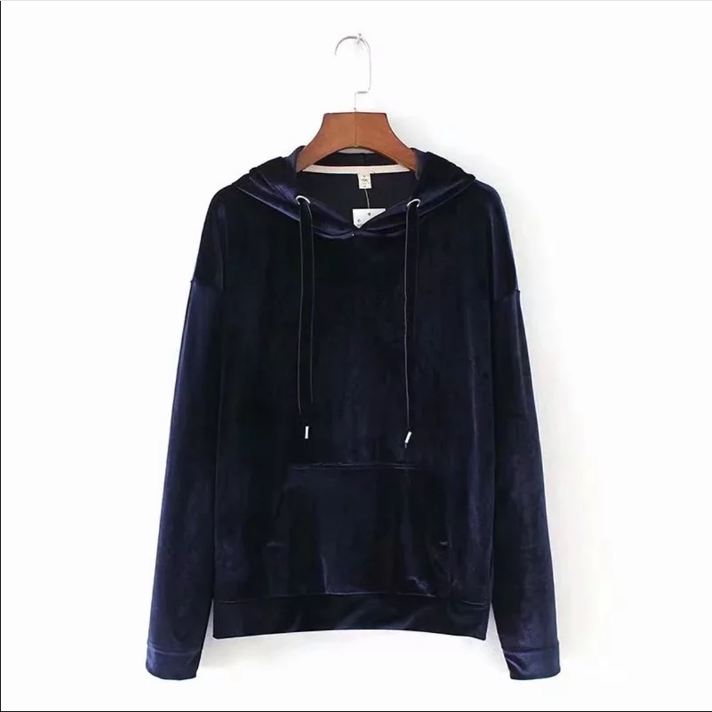 Midnight Blue Velvet Hoodie / Sweatshirt - Picture 2 of 3